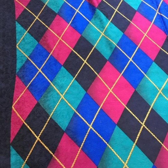 Givenchy Navy Pink Aqua Argyle Abstract Print Silk Scarf - Picture 3 of 7